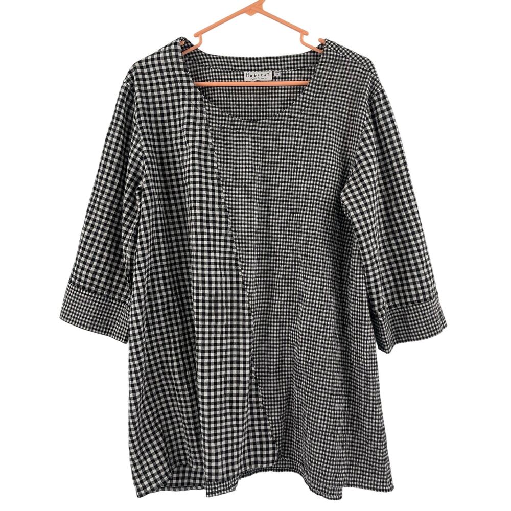 HABITAT Tunic Top Small Lagenlook Art To Wear Artsy Gingham Mixed Checks Funky - Picture 1 of 12